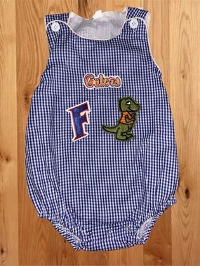Baby Gators Patch Blue Gingham Romper